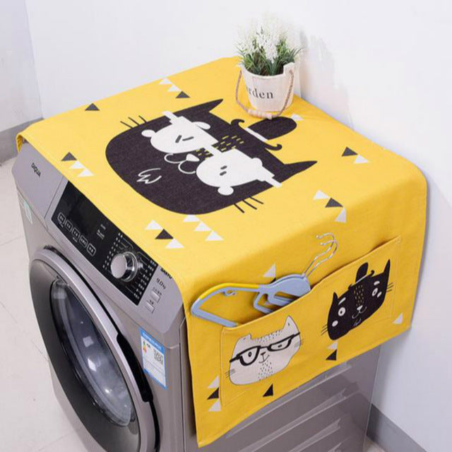 Washer Machine Linen Dust Cover and Storage with Kawaii Cartoon Cat - JUMBO EARS