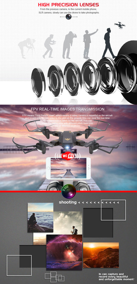 Visuo Foldable Video Drone with WiFi FPV 0.3MP or 2MP Camera - JUMBO EARS