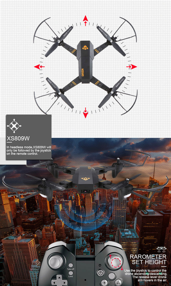 Visuo Foldable Video Drone with WiFi FPV 0.3MP or 2MP Camera - JUMBO EARS